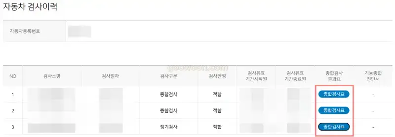 종합검사-결과-TS한국교통안전공단-종합검사표-선택-메뉴